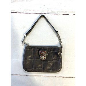 Michael Kors Small Wristlet Faux Croc Textured Material Dark Gray